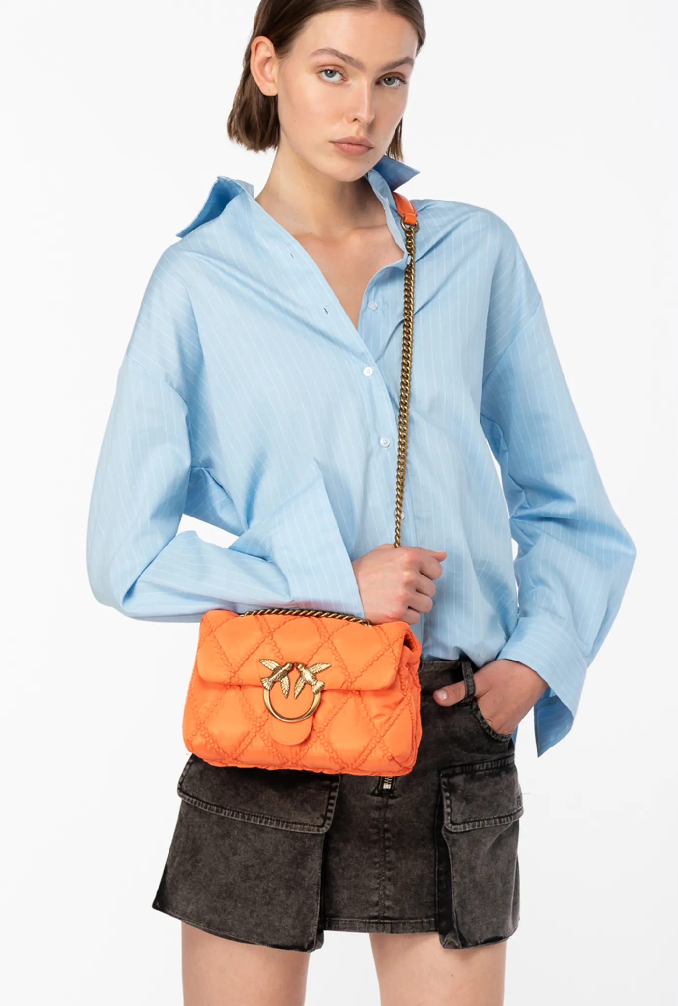 Sacs Portés Épaule|PINKO Mini Love Bag Puff Rhombus Orange Vif-Or Antique