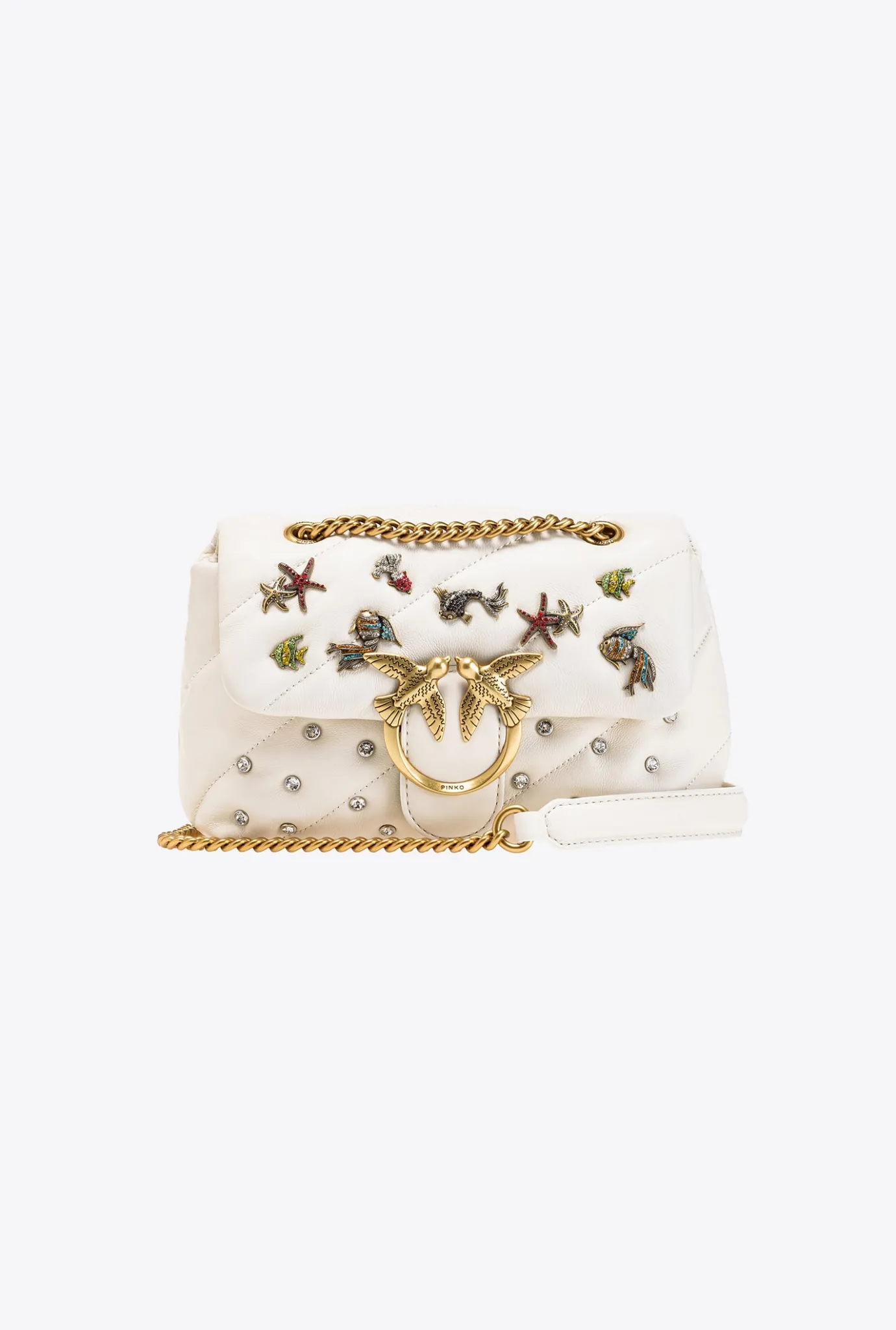 Sacs De Soirée|PINKO Mini Love Bag Puff Sea Jewels Blanc+Blanc-Or Antique
