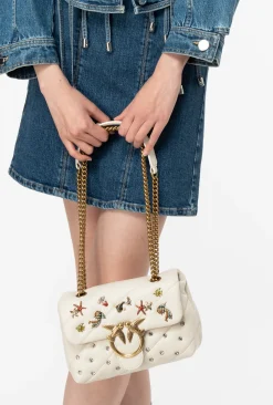 Sacs De Soirée|PINKO Mini Love Bag Puff Sea Jewels Blanc+Blanc-Or Antique