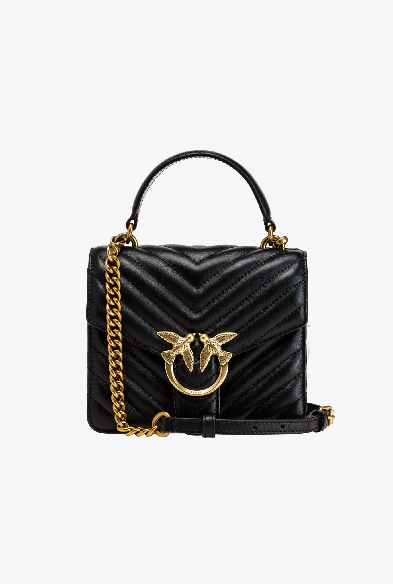 Sacs À Main|PINKO Mini Love Bag Top Handle Chevron Noir-Vieil Or