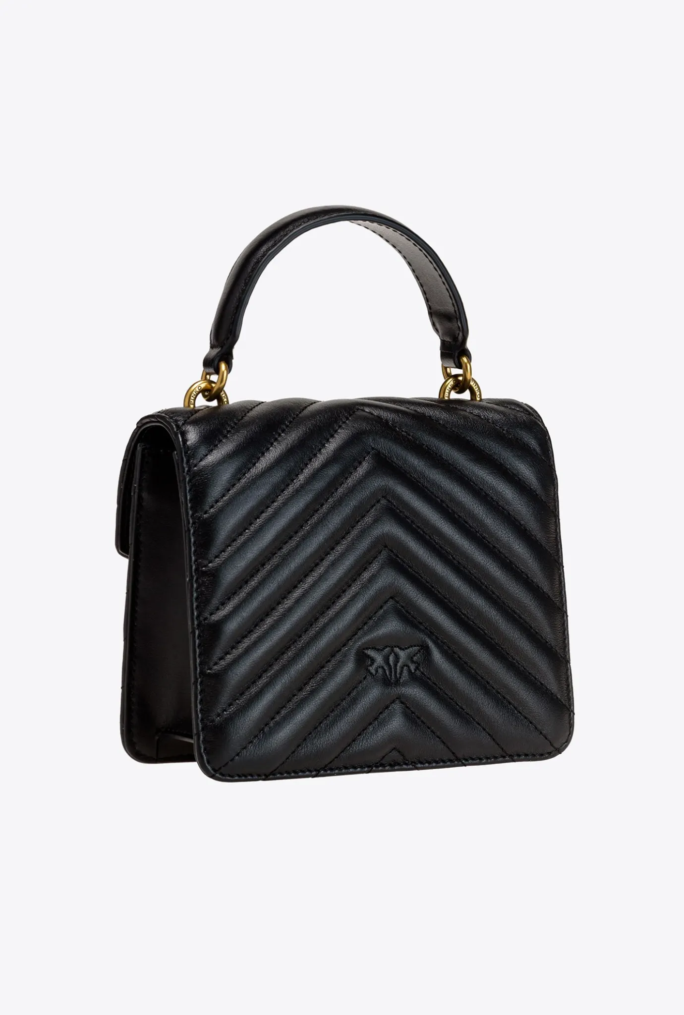 Sacs À Main|PINKO Mini Love Bag Top Handle Chevron Noir-Vieil Or