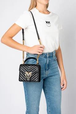 Sacs À Main|PINKO Mini Love Bag Top Handle Chevron Noir-Vieil Or