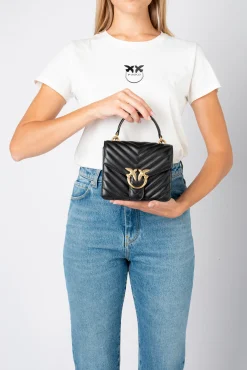 Sacs À Main|PINKO Mini Love Bag Top Handle Chevron Noir-Vieil Or
