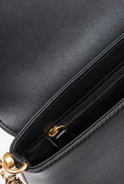 Pochettes|PINKO Mini Pochette Aika En Cuir Noir-Vieil Or