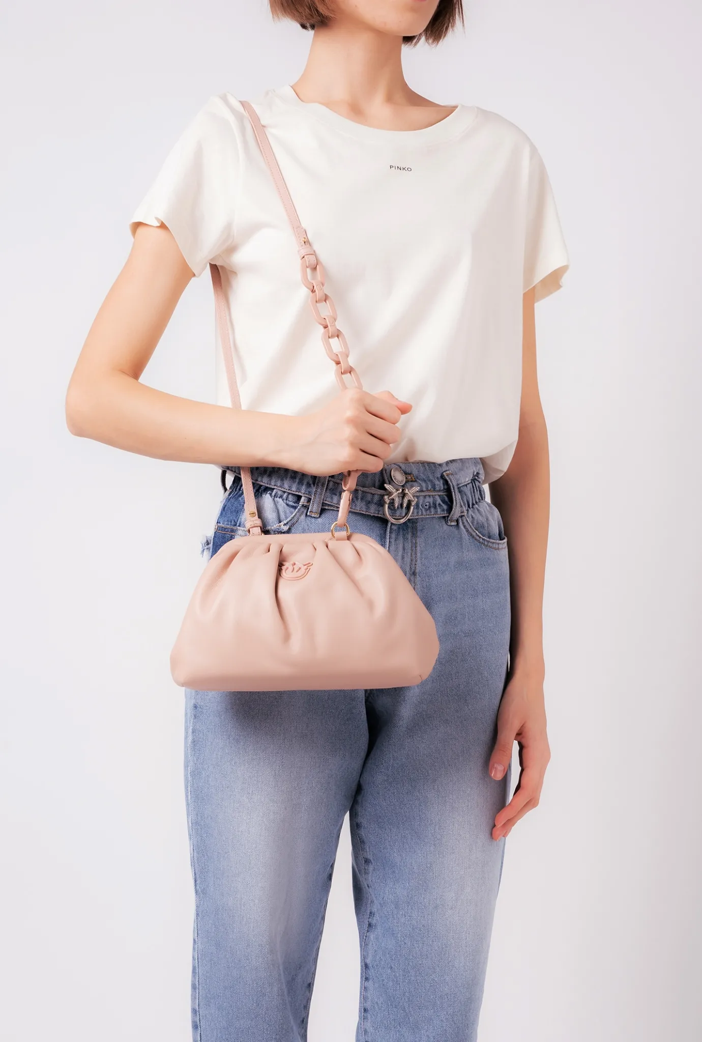 Pochettes|PINKO Mini Pochette Chain Color Block Rose Poudre-Color Block