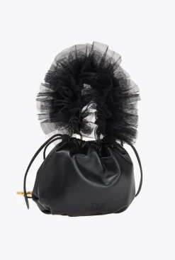 Sacs De Soirée|PINKO Mini Sac En Cuir Nappa Avec Anse En Tulle Noir-Vieil Or