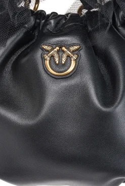 Sacs De Soirée|PINKO Mini Sac En Cuir Nappa Avec Anse En Tulle Noir-Vieil Or