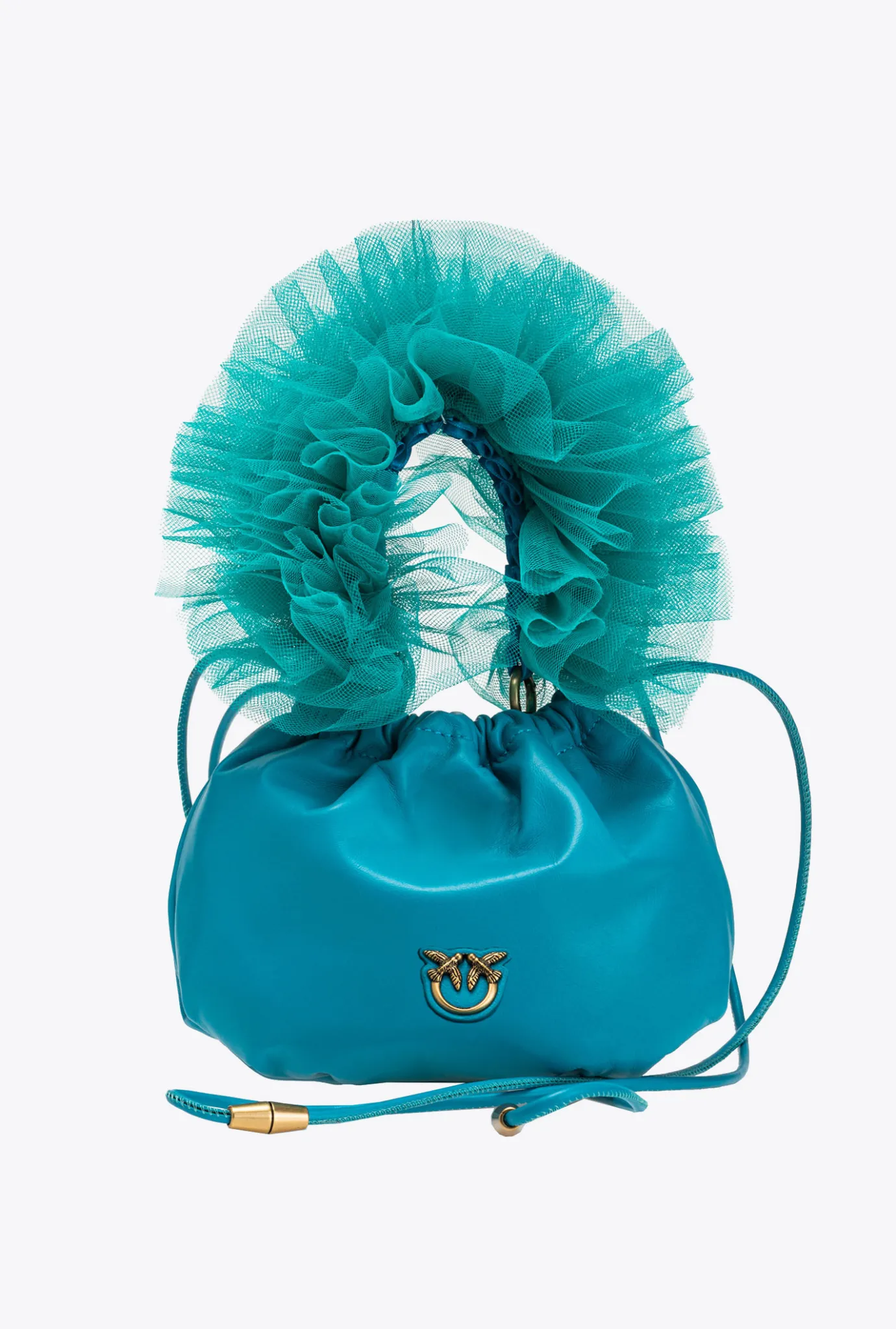 Sacs De Soirée|PINKO Mini Sac En Cuir Nappa Avec Anse En Tulle Turquoise-Or Antique