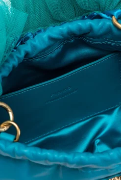 Sacs De Soirée|PINKO Mini Sac En Cuir Nappa Avec Anse En Tulle Turquoise-Or Antique