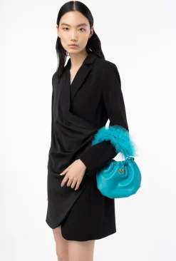 Sacs De Soirée|PINKO Mini Sac En Cuir Nappa Avec Anse En Tulle Turquoise-Or Antique