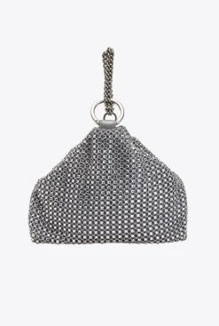 Sacs De Soirée|PINKO Mini Sac Triangle En Resille A Strass Argent-Vieil Argent