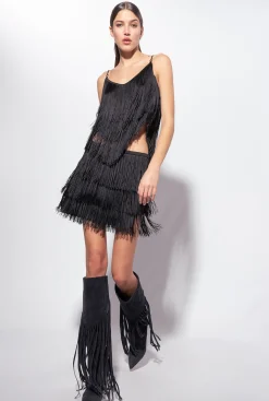 Jupes|PINKO Mini-Jupe A Franges Fines Noir Limousine