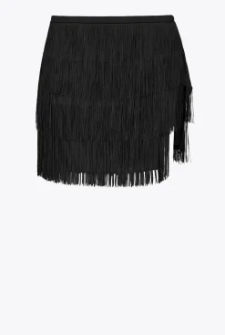 Jupes|PINKO Mini-Jupe A Franges Fines Noir Limousine