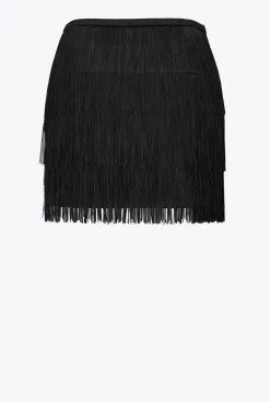 Jupes|PINKO Mini-Jupe A Franges Fines Noir Limousine