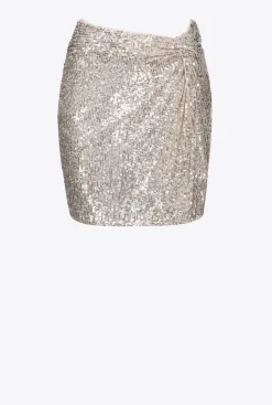 Jupes|PINKO Mini-Jupe A Paillettes Argent-Metallise
