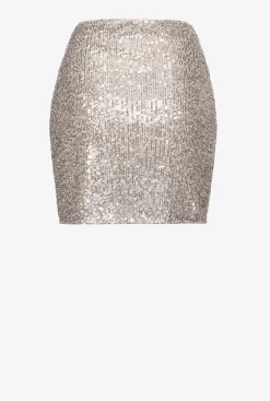 Jupes|PINKO Mini-Jupe A Paillettes Argent-Metallise