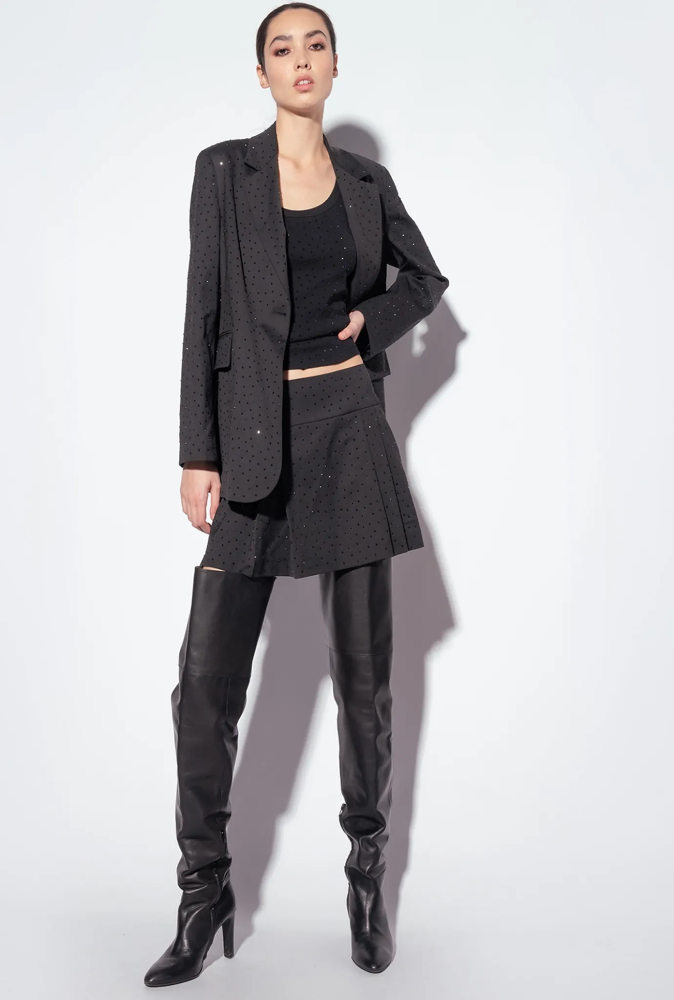 Jupes|PINKO Mini-Jupe A Strass Galleria Noir Limousine