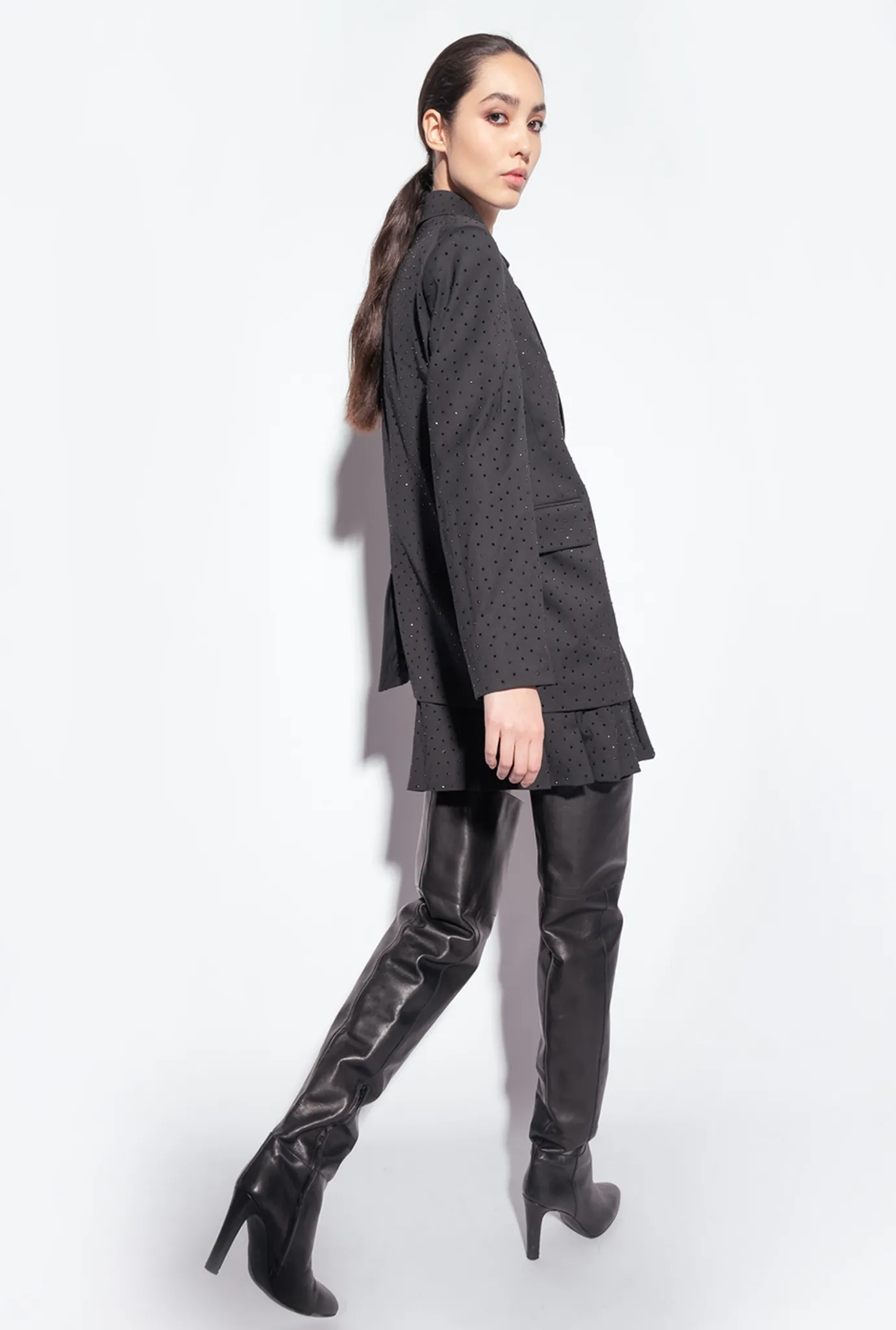 Jupes|PINKO Mini-Jupe A Strass Galleria Noir Limousine