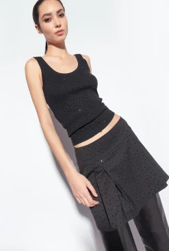 Jupes|PINKO Mini-Jupe A Strass Galleria Noir Limousine