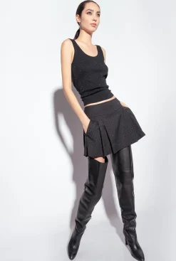 Jupes|PINKO Mini-Jupe A Strass Galleria Noir Limousine