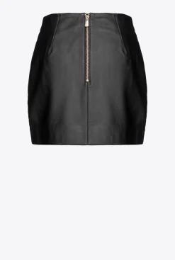 Jupes|PINKO Mini-Jupe En Cuir Nappa Noir Limousine