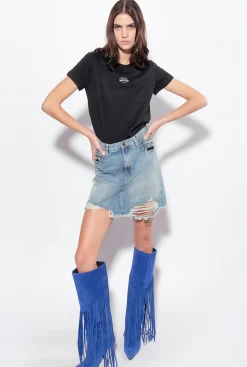 Jupes|PINKO Mini-Jupe En Denim A Lacets Delavage Vintage Moyen