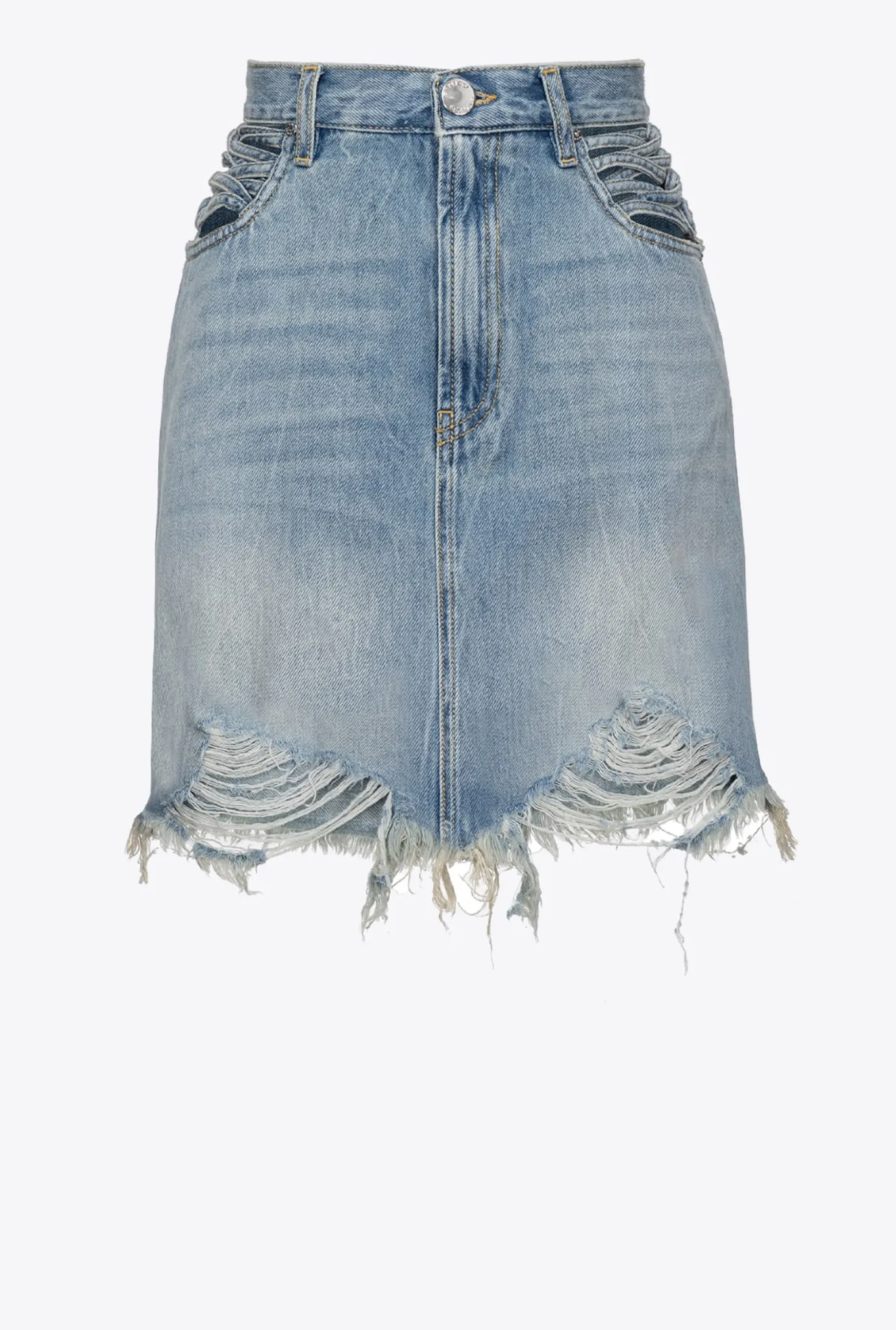 Jupes|PINKO Mini-Jupe En Denim A Lacets Delavage Vintage Moyen