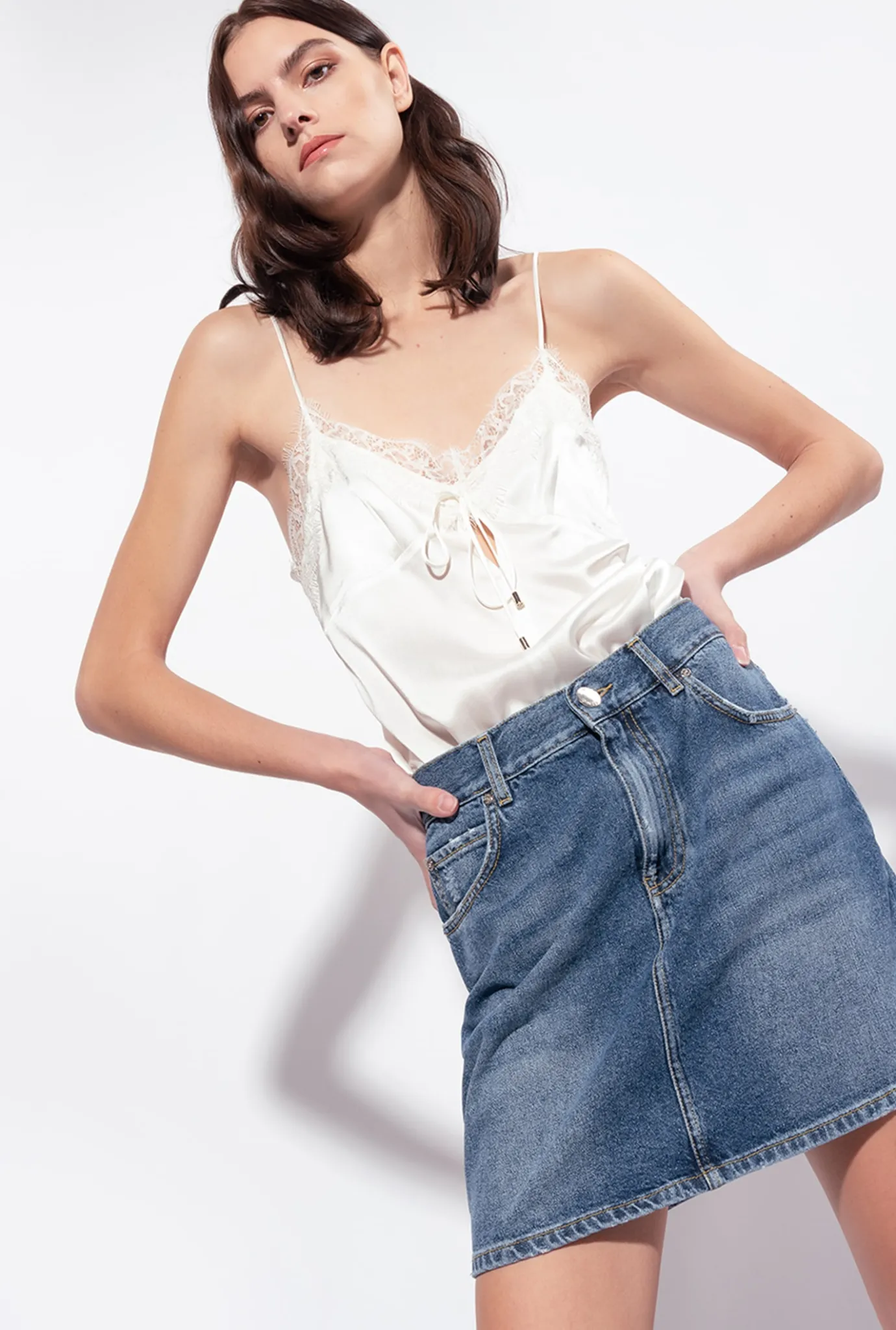 Jupes|PINKO Mini-Jupe En Denim Vintage Delavage Vintage Moyen