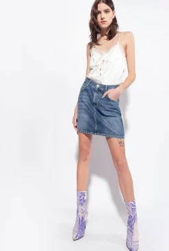 Jupes|PINKO Mini-Jupe En Denim Vintage Delavage Vintage Moyen