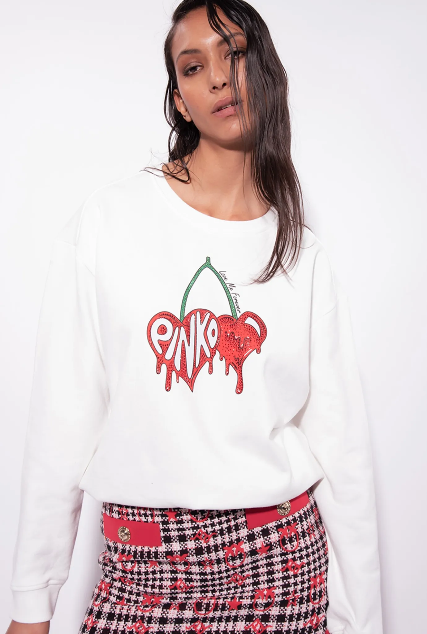 Jupes|PINKO Mini-Jupe En Jacquard Love Birds Noir/Blanc/Rouge