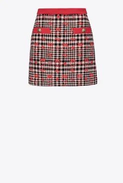 Jupes|PINKO Mini-Jupe En Jacquard Love Birds Noir/Blanc/Rouge