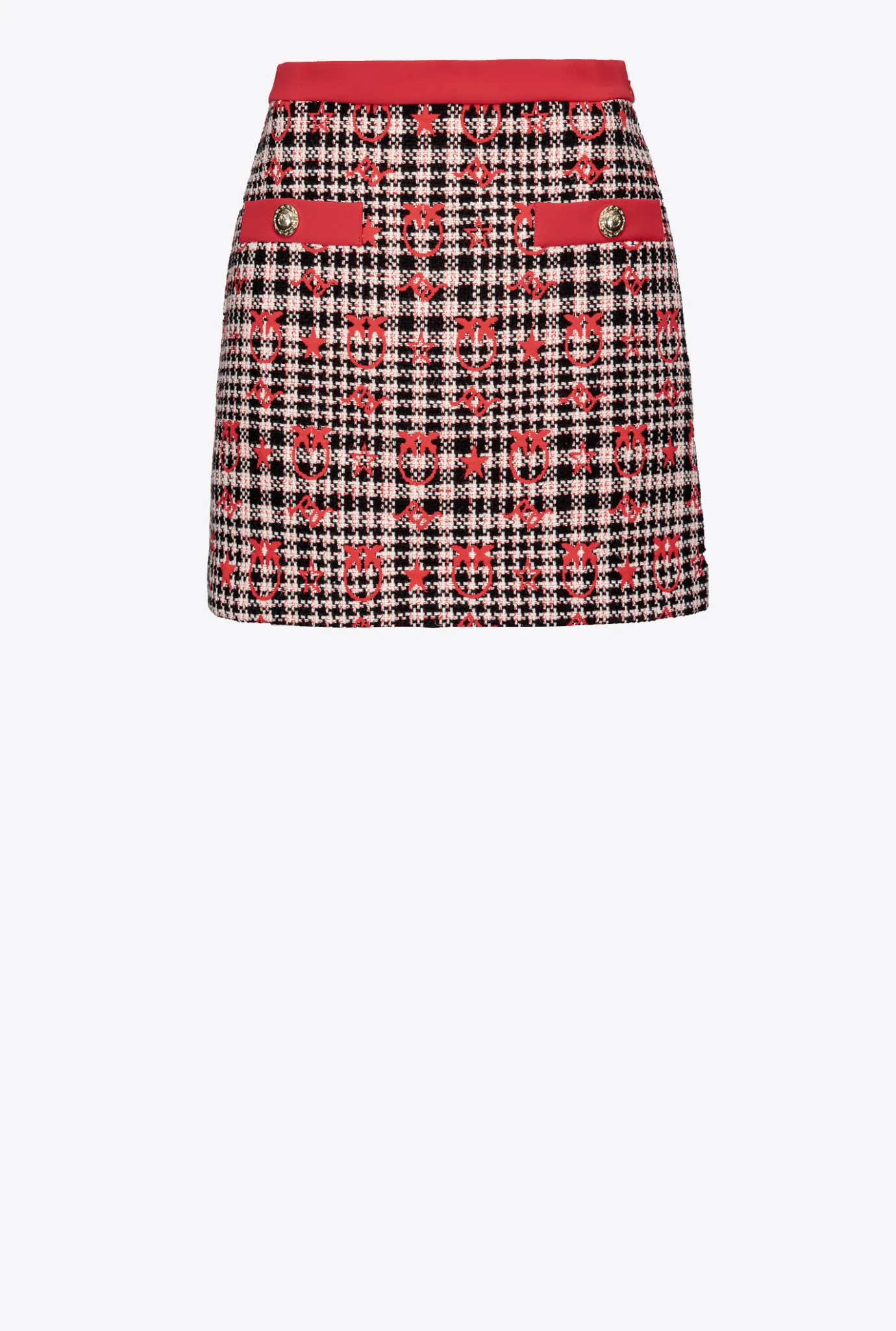Jupes|PINKO Mini-Jupe En Jacquard Love Birds Noir/Blanc/Rouge