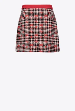 Jupes|PINKO Mini-Jupe En Jacquard Love Birds Noir/Blanc/Rouge