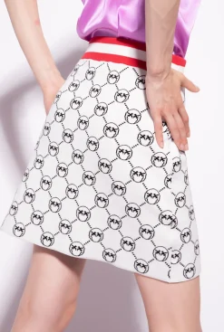 Jupes|PINKO Mini-Jupe En Jacquard Monogram Multi. Blanc/Noir/Rouge