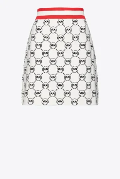 Jupes|PINKO Mini-Jupe En Jacquard Monogram Multi. Blanc/Noir/Rouge