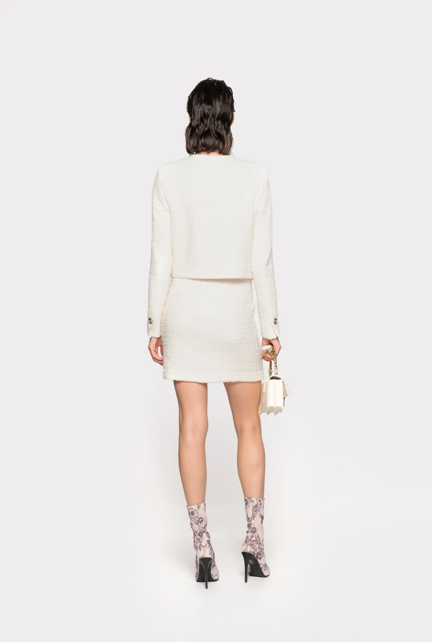 Jupes|PINKO Mini-Jupe En Tweed Fantaisie Rose Fume Blanc