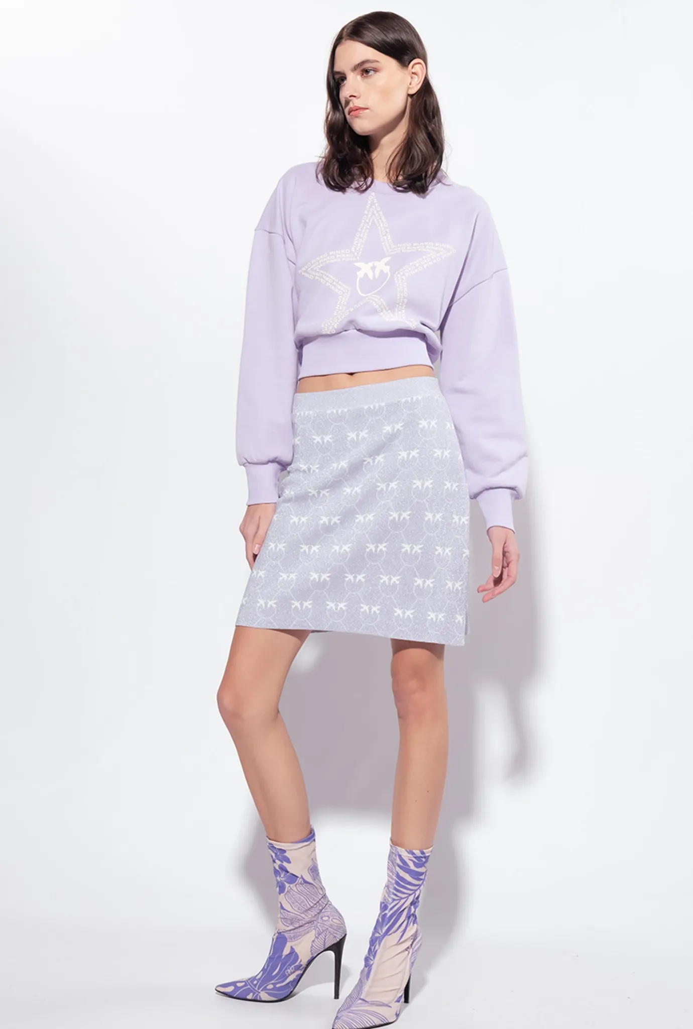 Jupes|PINKO Mini-Jupe Monogram En Lurex Lilas/Blanc