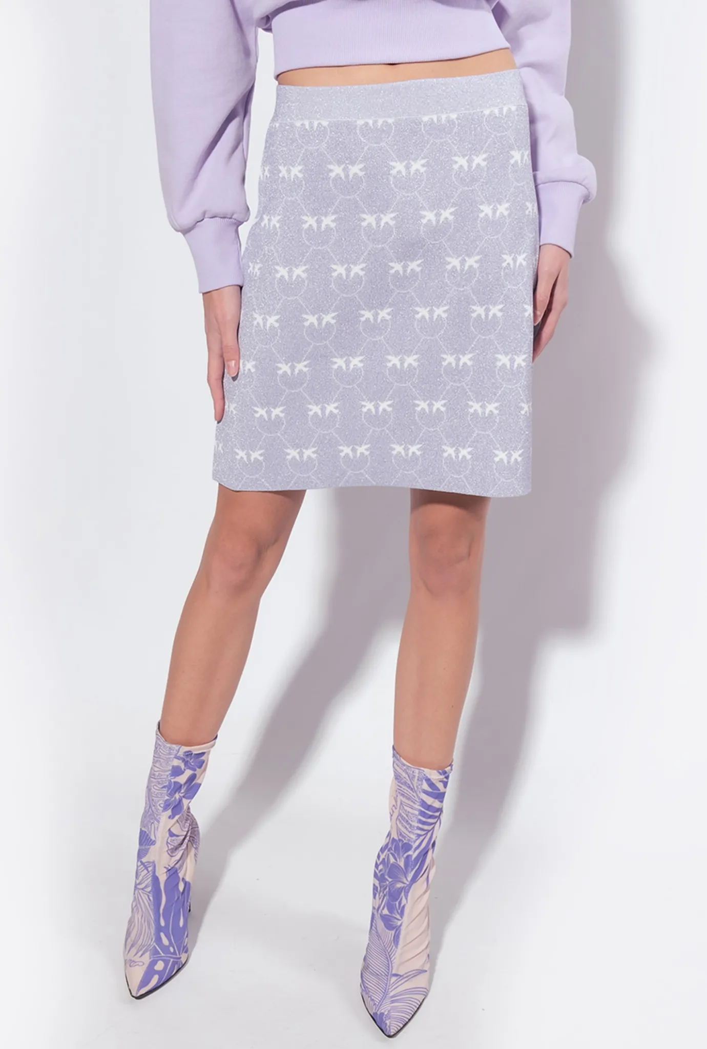 Jupes|PINKO Mini-Jupe Monogram En Lurex Lilas/Blanc