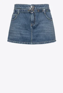 Jeans|PINKO Mini-Jupe-Culotte En Denim Delavage Vintage Fonce