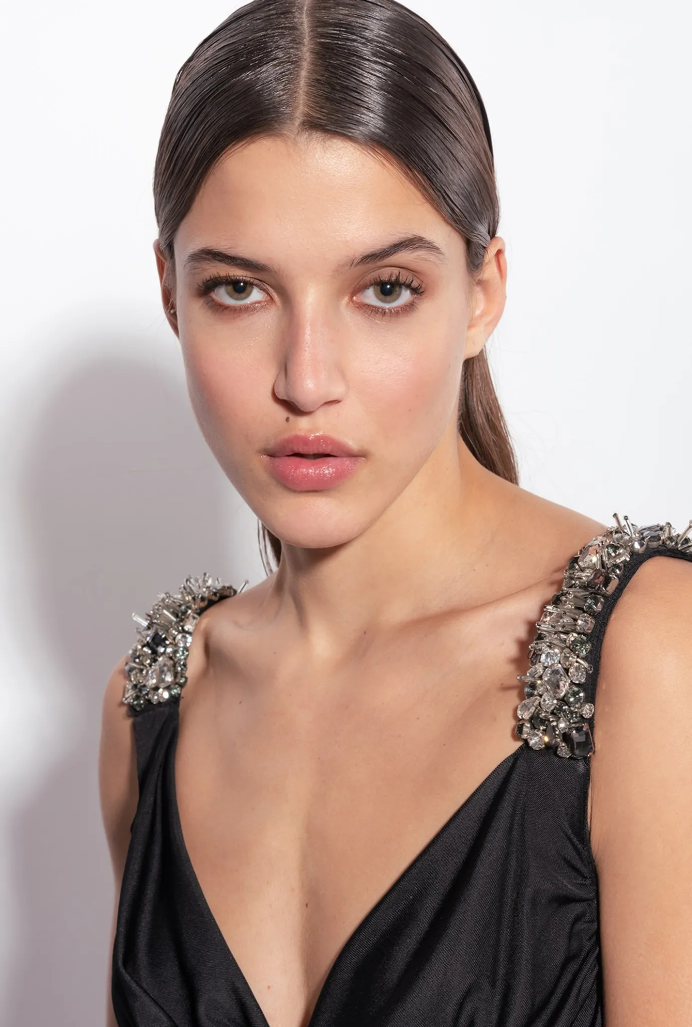 Robes|PINKO Mini-Robe A Bretelles Bijoux Noir Limousine