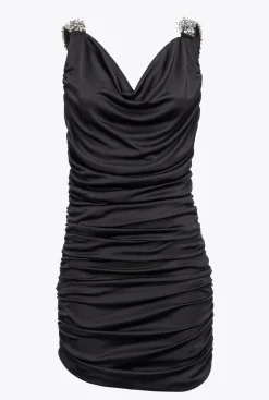 Robes|PINKO Mini-Robe A Bretelles Bijoux Noir Limousine