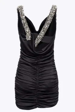 Robes|PINKO Mini-Robe A Bretelles Bijoux Noir Limousine