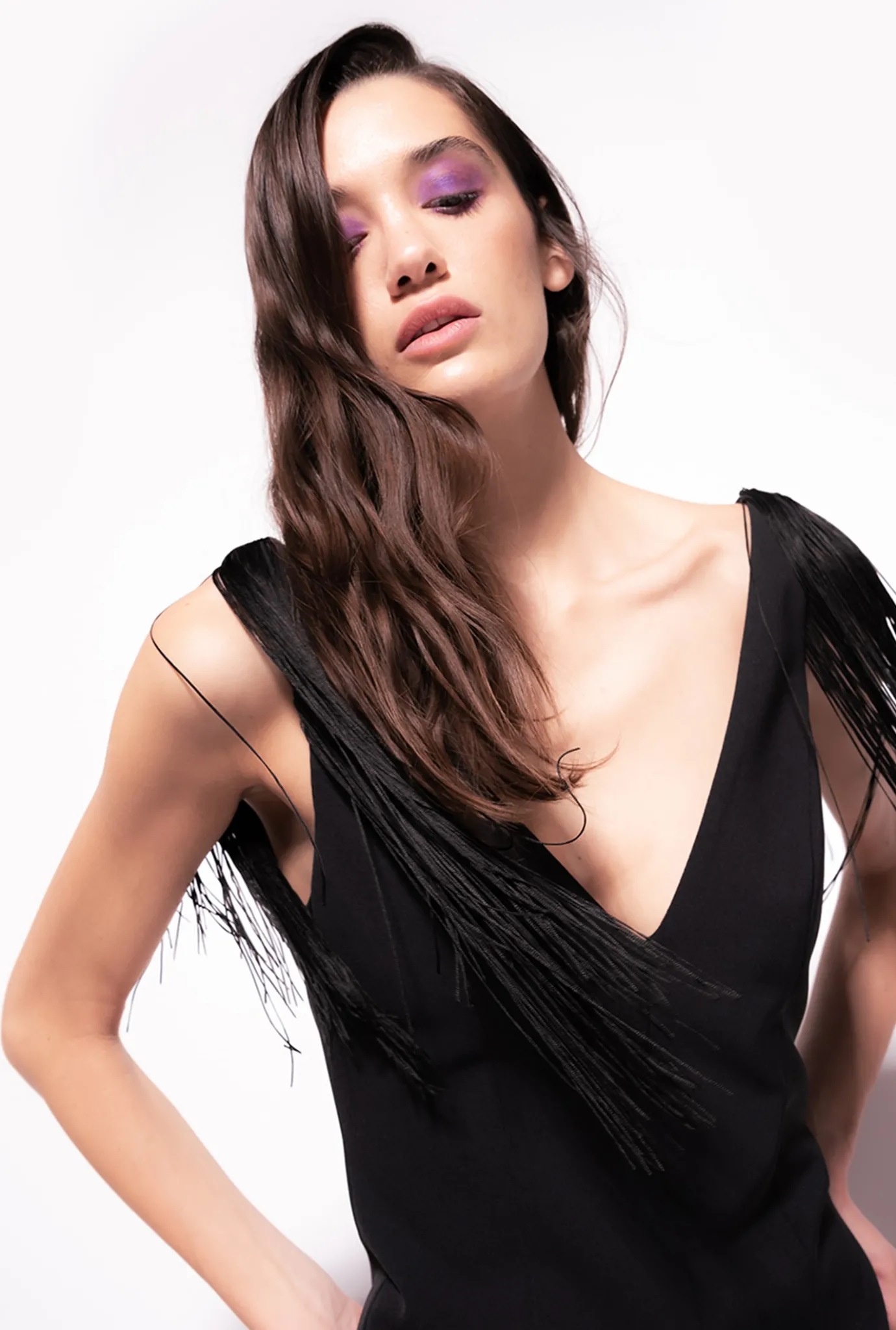 Robes|PINKO Mini-Robe A Epaules Frangees Noir Limousine