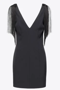 Robes|PINKO Mini-Robe A Epaules Frangees Noir Limousine