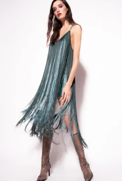 Robes|PINKO Mini-Robe A Franges Longues Multicolore Vert/Vert Menthe