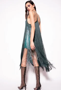 Robes|PINKO Mini-Robe A Franges Longues Multicolore Vert/Vert Menthe