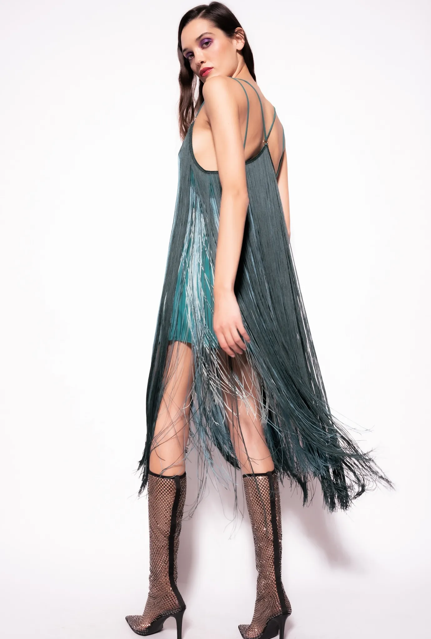 Robes|PINKO Mini-Robe A Franges Longues Multicolore Vert/Vert Menthe