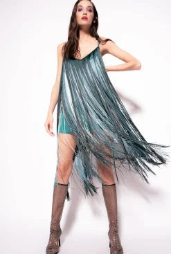 Robes|PINKO Mini-Robe A Franges Longues Multicolore Vert/Vert Menthe