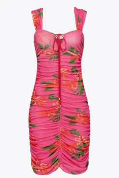 Robes|PINKO Mini-Robe A Imprime Floral Mult. Fuchsia/Rouge
