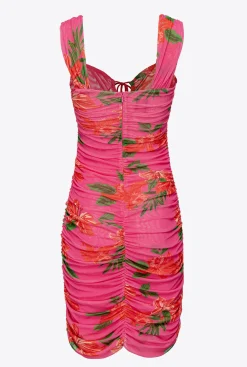 Robes|PINKO Mini-Robe A Imprime Floral Mult. Fuchsia/Rouge